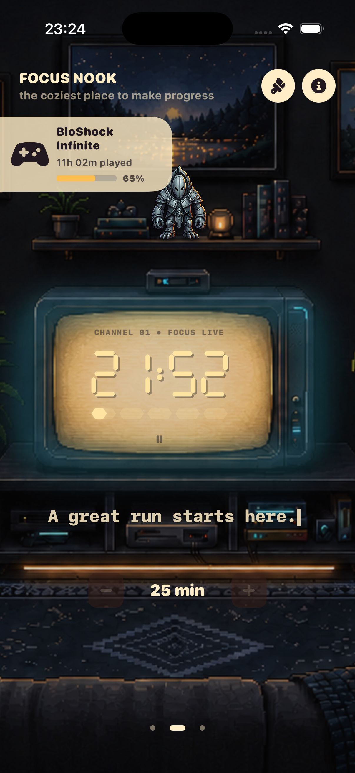 Questroom Focus Timer screen
